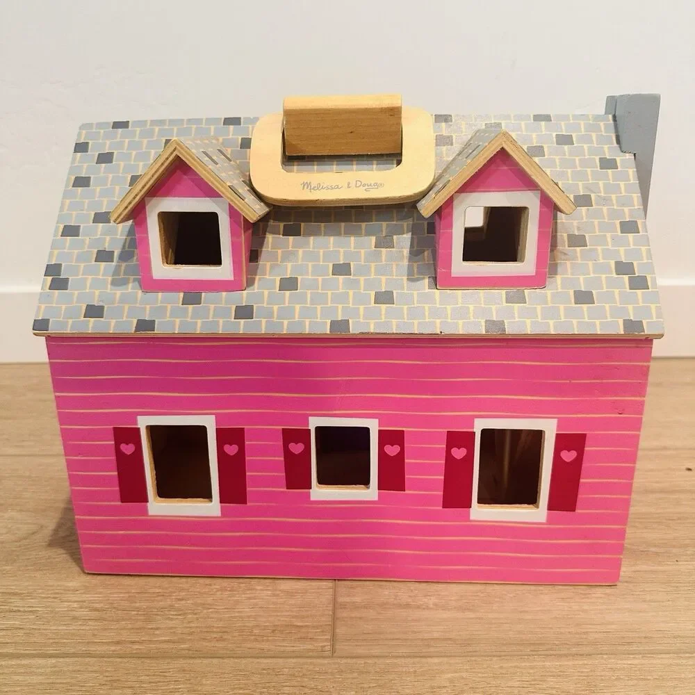 Melissa & Doug Fold Go Wooden Dollhouse Furniture Accessories Pink Wooden 3701